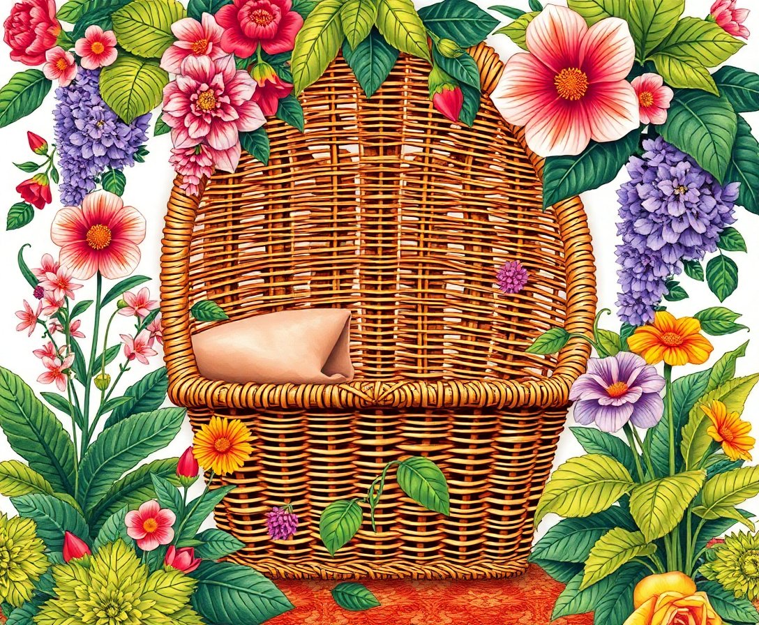 Art Nouveau Botanical Wicker Paint By Numbers Kit completed