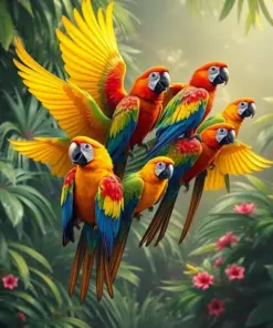 Ascending Tropical Parrot Flock Paint By Numbers
