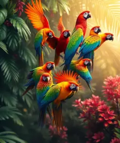 Ascending Tropical Parrot Flock Paint By Numbers