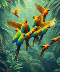 Ascending Tropical Parrot Flock Paint By Numbers