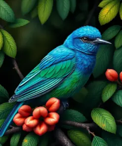 Azure Cotinga Botanical Portrait Paint By Numbers