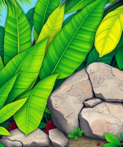 Banana Leaves Over Stone Paint By Numbers