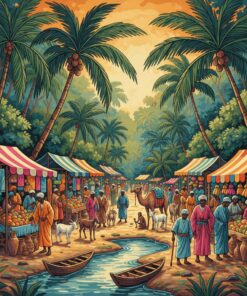 Bazaar Under Tropical Palms Paint By Numbers