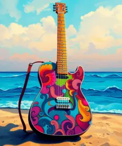 Beach Colorful Guitar Paint By Numbers