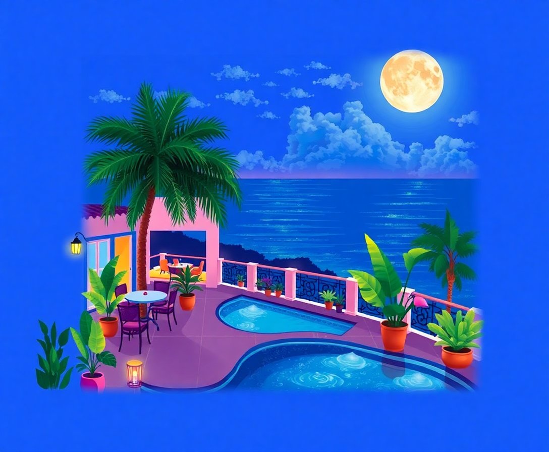 Bossa Nova Moonlit Terrace Paint By Numbers Kit - Tropical completed