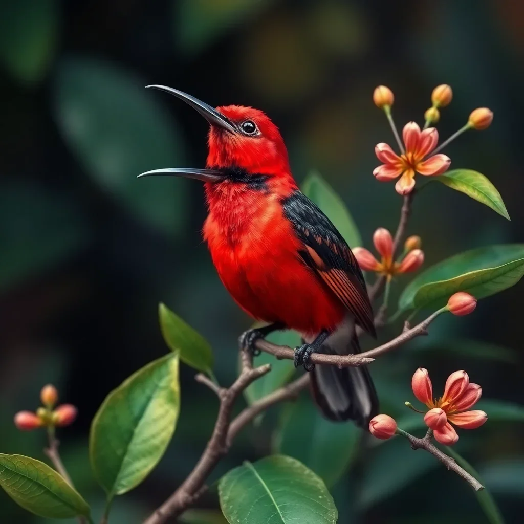 completed artwork display Botanical Crimson Sunbird paint by numbers