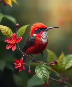 Botanical Crimson Sunbird Art paint by numbers