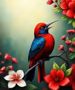 Botanical Crimson Sunbird Art Paint By Numbers