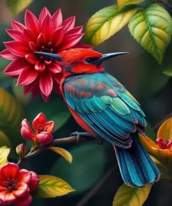 Botanical Crimson Sunbird Art Paint By Numbers