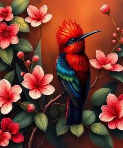Botanical Crimson Sunbird Art Paint By Numbers