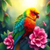 Bright Lorikeet Faded Blooms Paint By Numbers