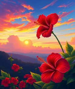 Crimson Hibiscus Paint Numbers