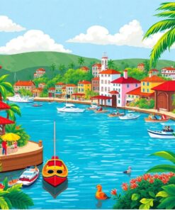 Bustling Tropical Port Town Paint By Numbers