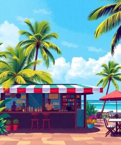 Canteen Beside Tropical Palms Paint By Numbers