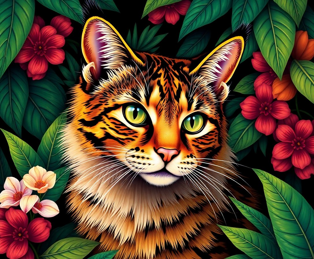 Capturing The Tropical Feline Paint By Numbers Kit - Victorian Art completed