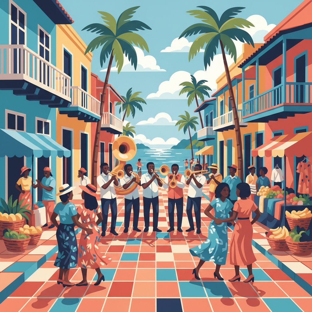 Caribbean Street Brass Rhythm Paint By Numbers Kit completed