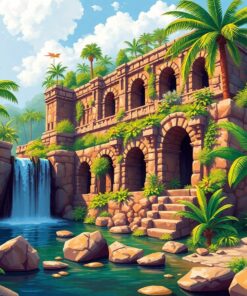 Cascading Tropical Stone Ruins Paint By Numbers