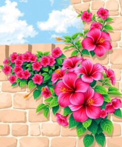 Castle Wall Hibiscus Blooms Paint By Numbers
