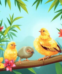 Chicks Amidst Tropical Bamboo Paint By Numbers