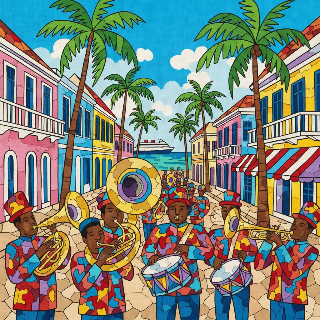 Classic Bahamian Street Brass Paint By Numbers Kit completed