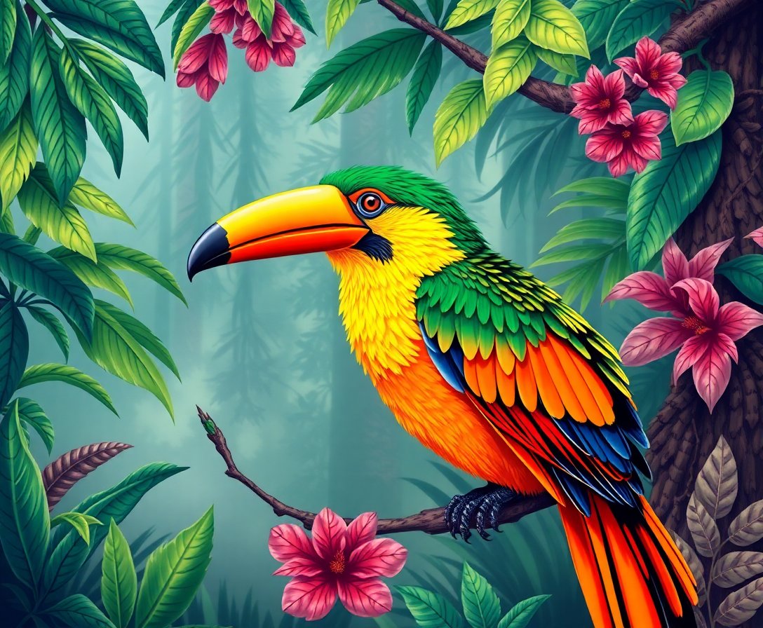 Classic Rainforest Avian Pursuit Paint By Numbers Kit completed