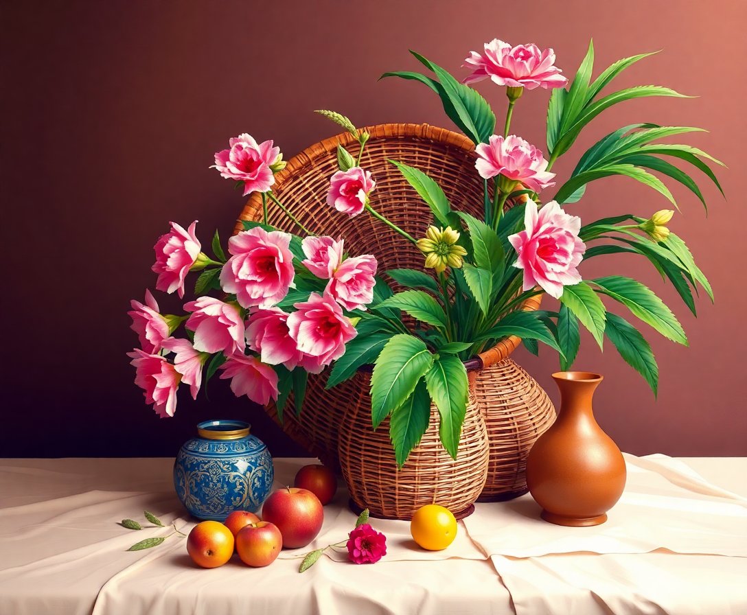 Classical Rattan Still Life Paint By Numbers Kit - Art completed