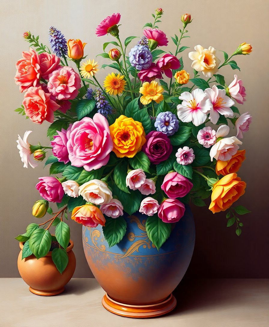 Classical Realism Potted Flora Paint By Numbers Kit completed