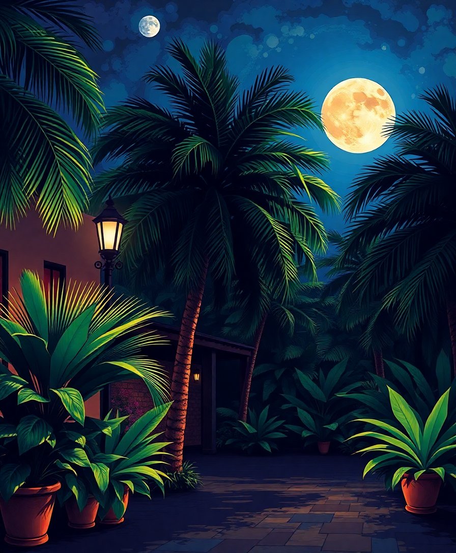 Classical Tropical Night Shadows Paint By Numbers Kit completed