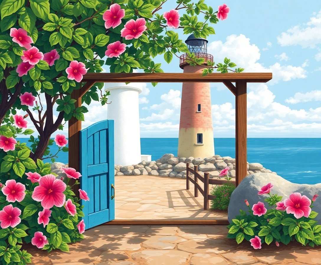 Coastal Hibiscus Vintage Entrance Paint By Numbers Kit completed