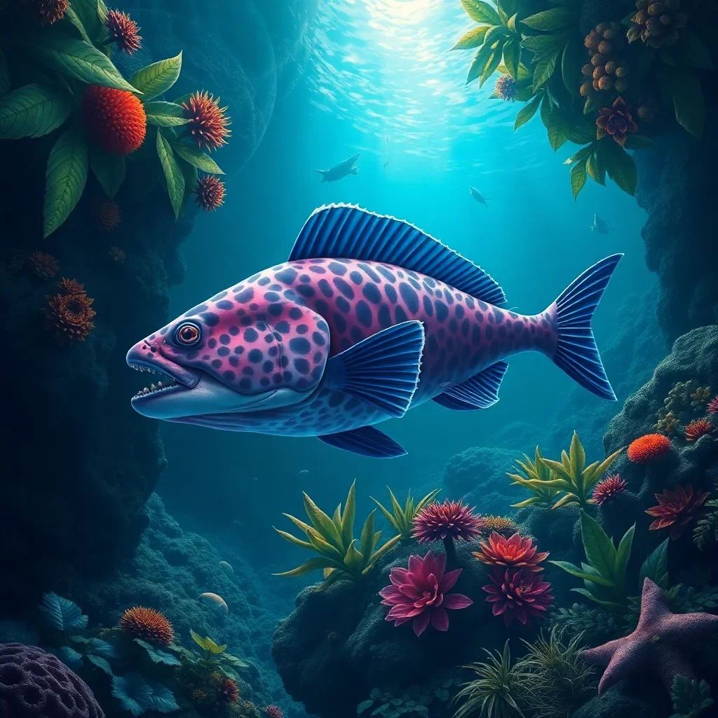 completed artwork display Coelacanth Over Tropical Abyss paint by numbers