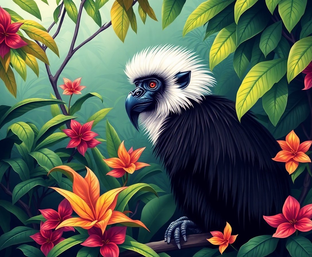 Colobus In Tropical Vines Paint By Numbers Kit - Rainforest Art completed