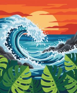 Crashing Waves Beneath Monstera Paint By Numbers