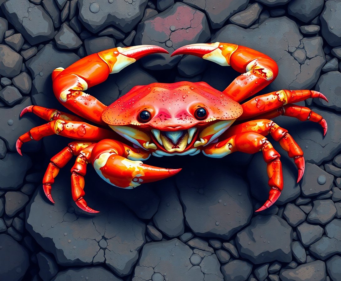 Crimson Crab On Basalt Paint By Numbers Kit - Marine Wildlife Art completed