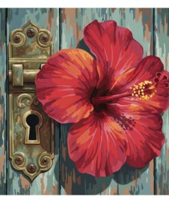Crimson Hibiscus Antique Latch Paint By Numbers