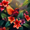 Crimson Sunbird Tropical Bloom paint by numbers