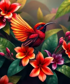 Crimson Sunbird Tropical Bloom paint by numbers