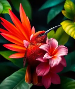 Crimson Sunbird Tropical Bloom paint by numbers