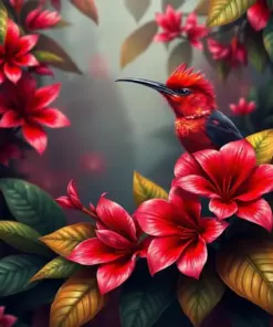 Crimson Sunbird Tropical Bloom Paint By Numbers