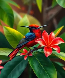 Crimson Sunbird Tropical Bloom Paint By Numbers