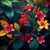 Crimson Sunbird Tropical Bloom Paint By Numbers