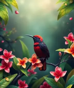Crimson Sunbird Tropical Bloom Paint By Numbers