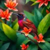Crimson Sunbird Tropical Bloom Paint By Numbers