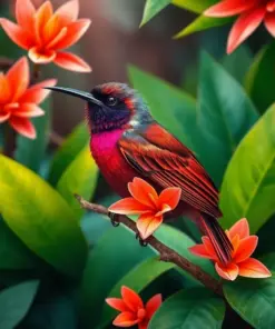 Crimson Sunbird Tropical Bloom Paint By Numbers