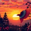 Crimson Wings Vintage Sunset Paint By Numbers