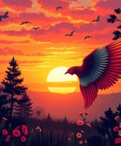 Crimson Wings Vintage Sunset Paint By Numbers