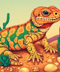 Curled Desert Reptile Lithograph Paint By Numbers