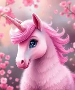Cute Pink Fluffy Unicorn paint by numbers