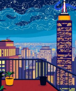 Deco Skyscraper Balcony Night Paint By Numbers