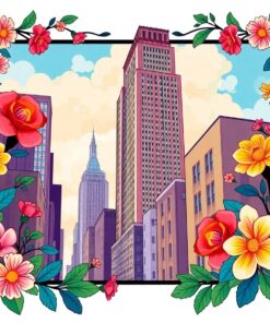 Deco Skyscraper Floral Frame Paint By Numbers