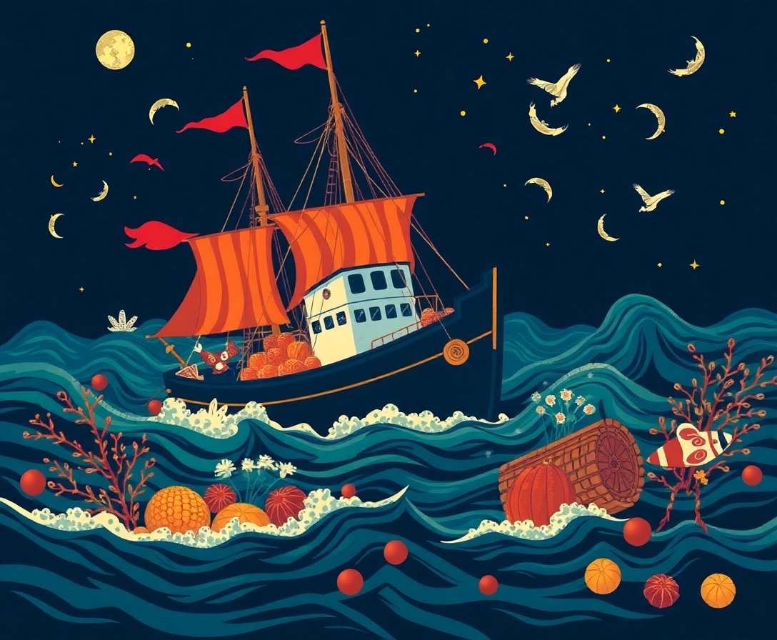 Deep Sea Harvest Vintage Paint By Numbers - Maritime Art Kit completed